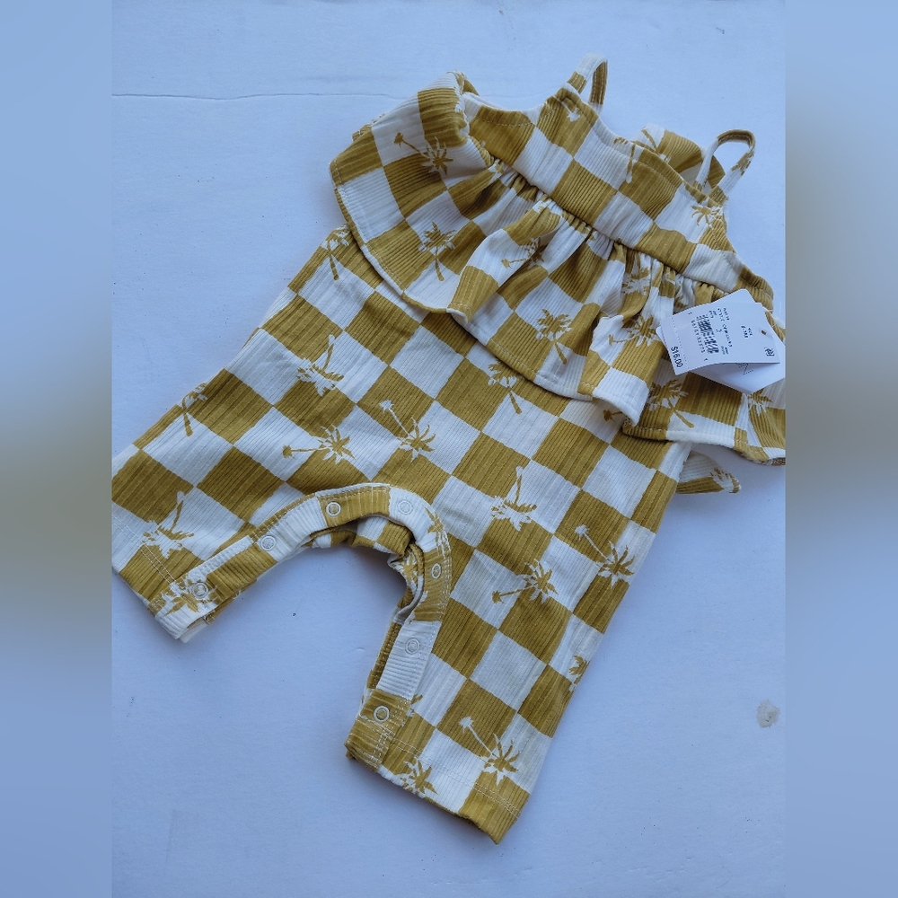 Grayson Mini 0-3 Months Yellow and White Checkered Baby Girls Romper
